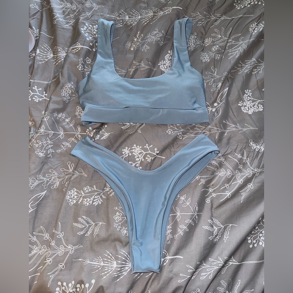 ZAFUL Scooped High Cut Bikini Set - Light Blue S